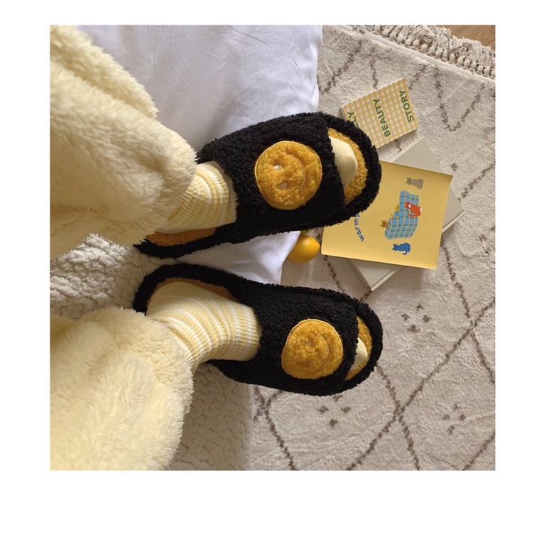 Dép bông hở mũi hình mặt cười xinh xắn đi trong nhà