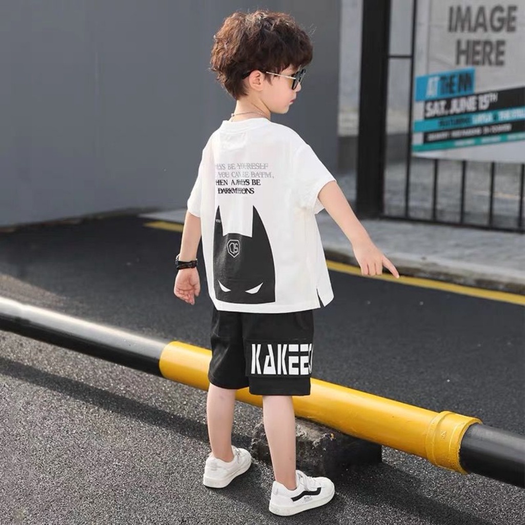 Bộ cộc tay bé trai, bộ quần áo cotton họa tiết Batman 3 màu cho bé