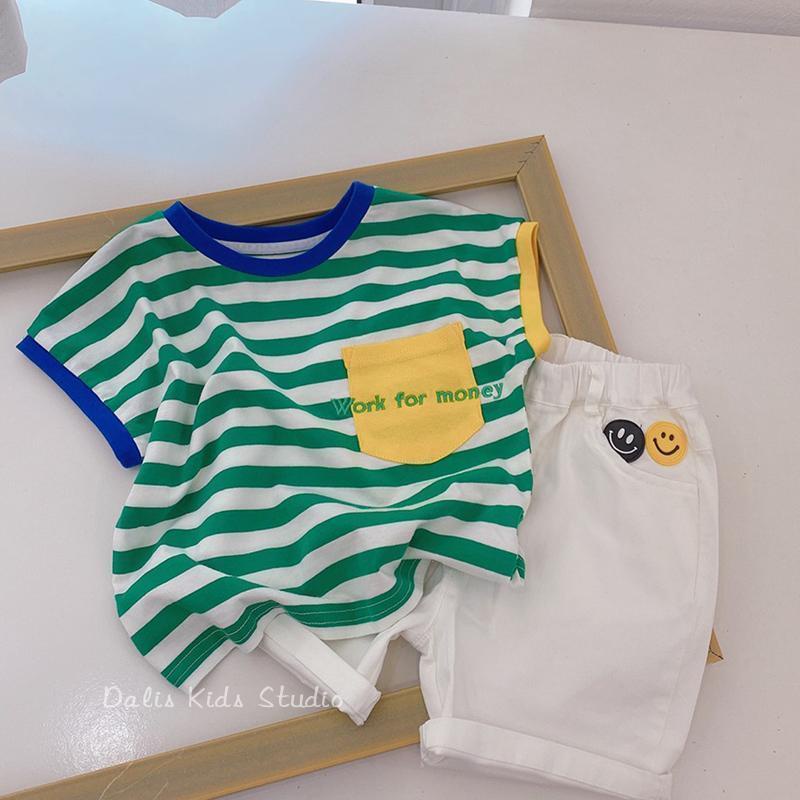 [Babycat] Hàng Có Sẵn Áo Thun Tay Ngắn Kẻ Sọc Phong Cách Hàn Nhật Hàn Quốc Thời Trang Mùa Hè Hàng Mới Dành Cho Trẻ Em