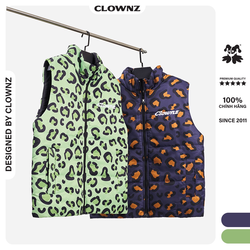 Áo phao gile local brand Clownz Leopard Puffer Jacket khoác gió unisex nam nữ form rộng