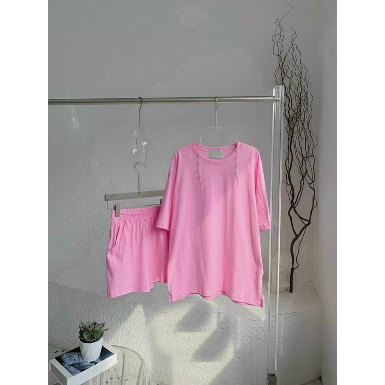 (Free Ship) MẪU THỜI TRANG THỊNH HÀNH | SÉT BỘ ÁO THUN OVERSIZE PHỐI QUẦN SHORT CÙNG MÀU CHẤT COTTON CỰC CHẤT UP Shop VL