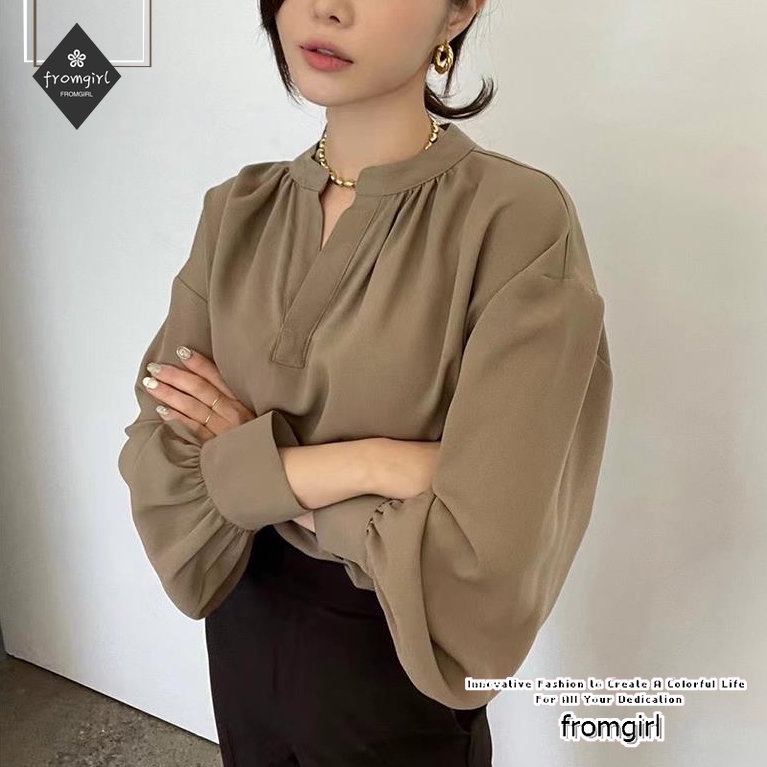Áo Kiểu Tay Dài Cổ Chữ V Xếp Ly Thời Trang Hàn Quốc 2022 Cho Nữ