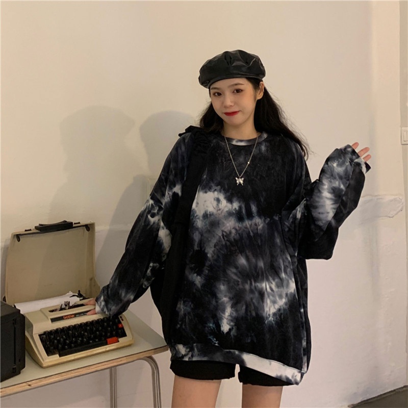 Áo Thun Nữ Tay Dài Cổ Tròn In Họa Tiết Màu Gradient Phong Cách Hip Hop