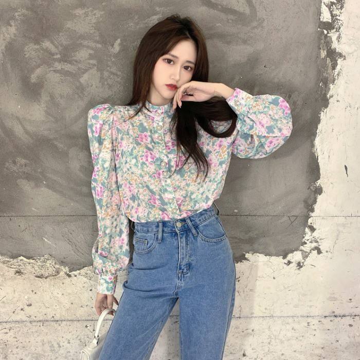 Áo Sơ Mi Nữ Tay Dài Họa Tiết Hoa Thời Trang