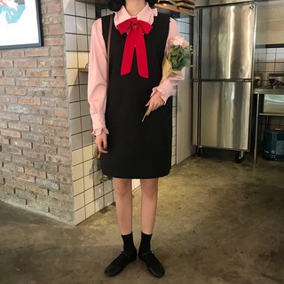 [order] Set váy đen áo hồng cột nơ (có tách set) - u.w