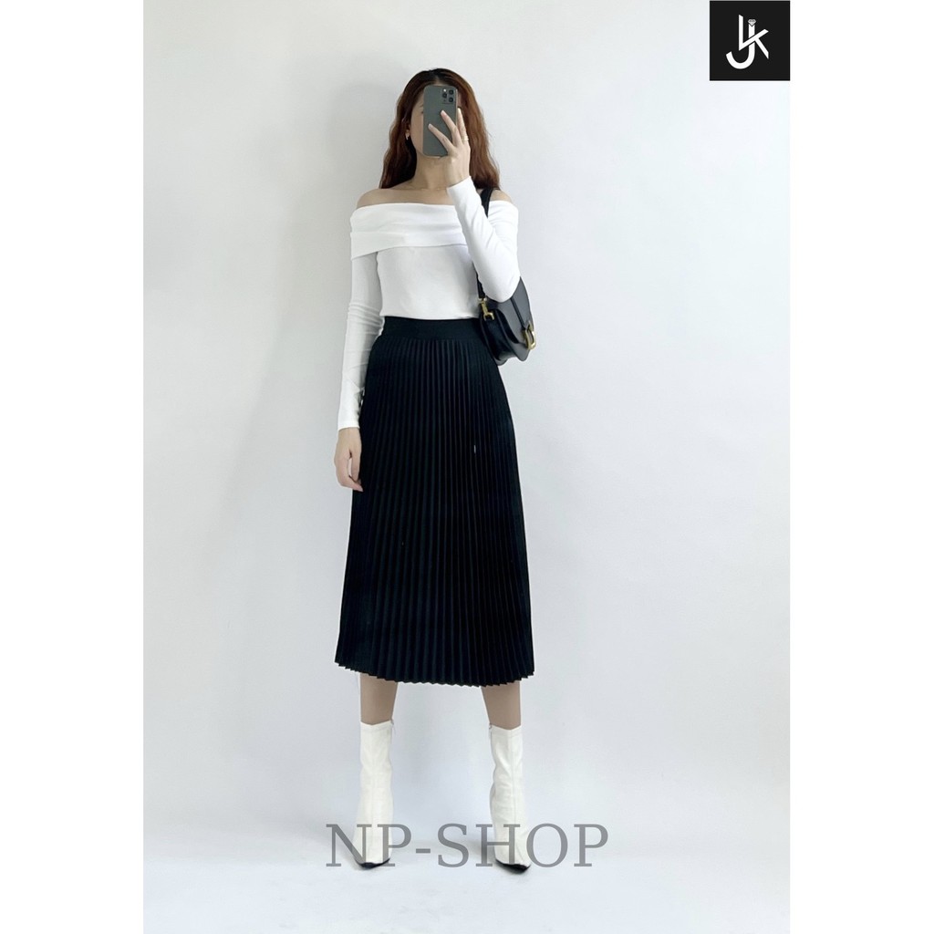 Chân váy nữ xếp ly dáng xoè NPSHOP, chân váy lưng cao xếp ly dáng dài NPCV004