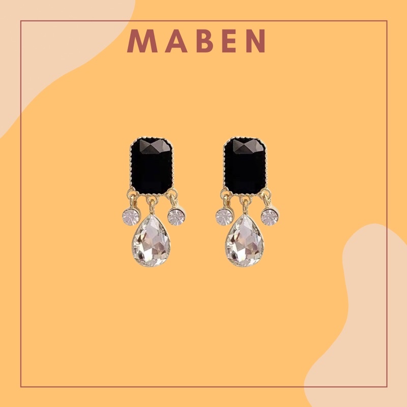 Khuyên tai đính hạt màu đen cổ điển vintage - Maben