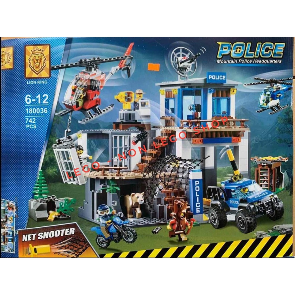 Lego City - Lepin 02097, Lion King 180036 ( Xếp hình trụ sở cảnh sát núi 742 mảnh )