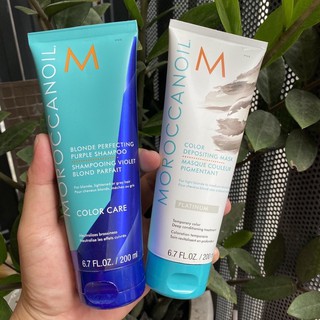 Dầu gội và hấp ủ ánh tím khử sắc tố vàng Moroccanoil Blonde Perfecting Purple - Platinum 200mlx2