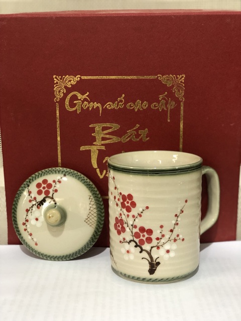 Cốc quai C dáng trụ men xanh gốm Bát Tràng