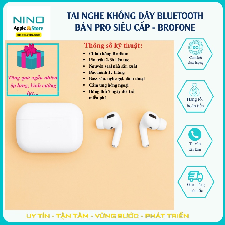 Tai nghe bluetooth không dây TrueWireLess Pin 6-7h, âm thanh vòm cho cả ios và android bản Pro Full chức năng