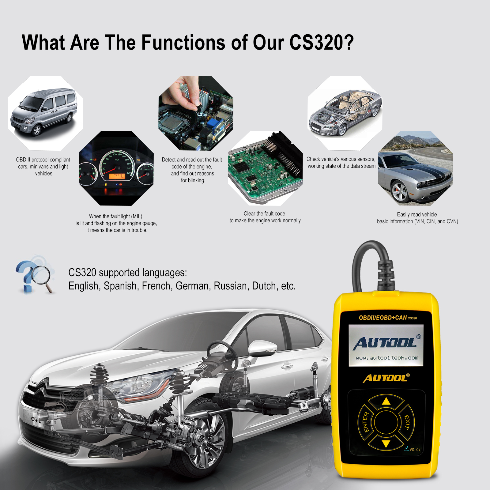 Thiết Bị Chẩn Đoán Lỗi AUTOOL Cs320 Cho Xe Ô Tô Obd2 Ii Obd2 Ii Chất Lượng Cao