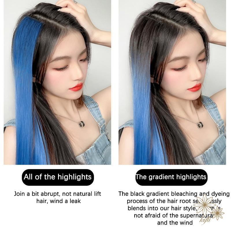 【kifli】Tóc Giả Dài Thẳng Nhuộm Màu Gradient Tự Nhiên Không Đường May Vô Hình Cho Nữ