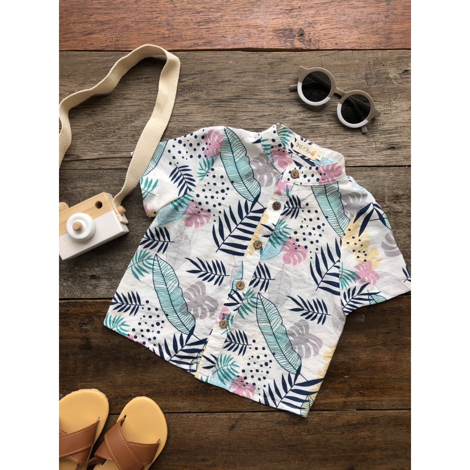 Áo sơ mi ngắn tay đi biển tơ đũi bé trai Đồ đi biển cho bé mềm mại, thoáng mát Quần áo trẻ em