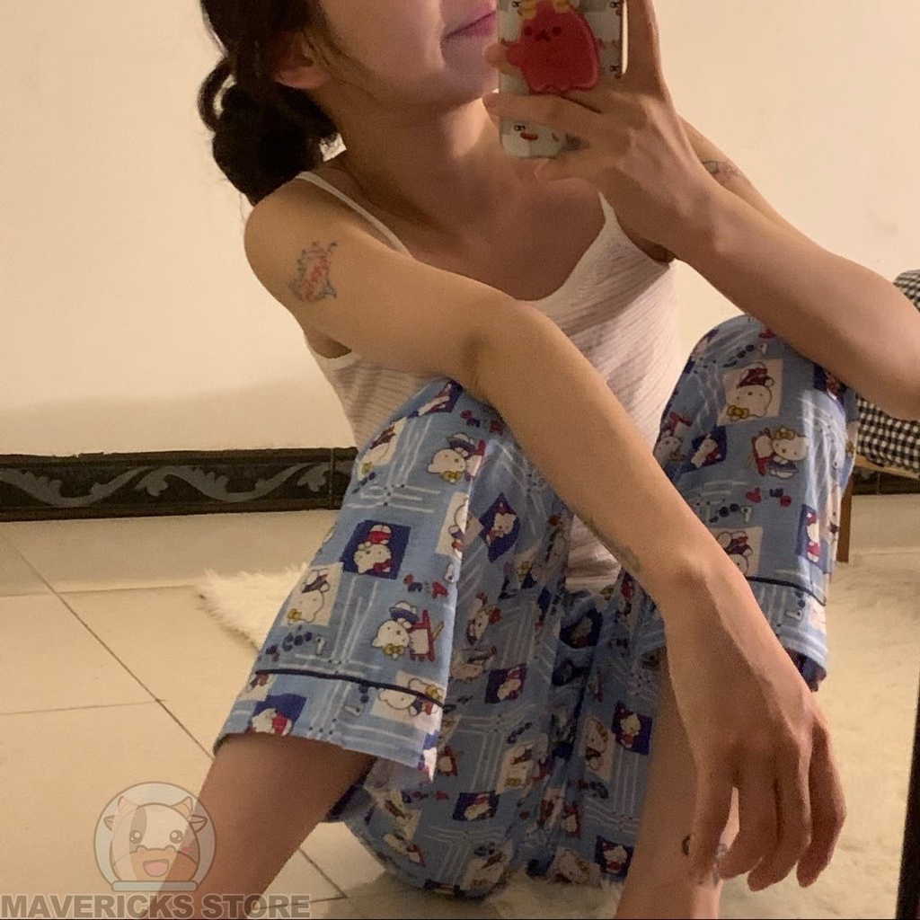 Quần Ngủ Ống Suông In Hoạt Hình Mèo Kiểu Nhật Bản Thời Trang Mùa Hè Cho Nữ