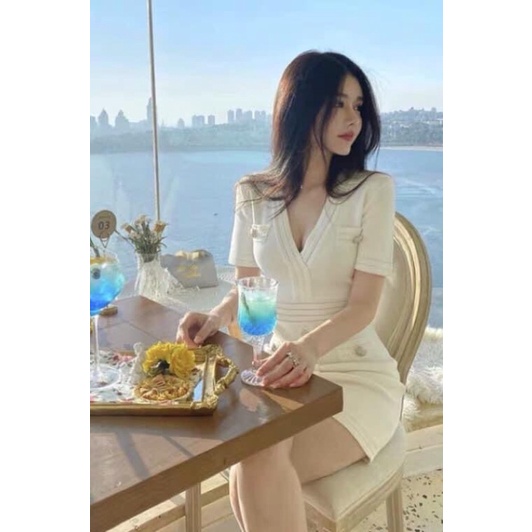 Váy len tăm body ngắn tay phong cách sang chảnh quý phái