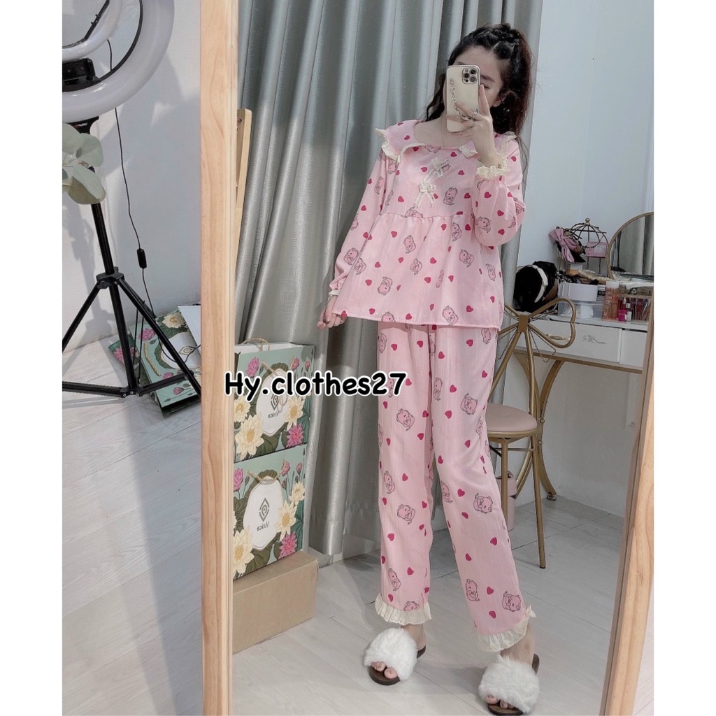 BỘ ĐỒ NGỦ DÀI TAY TIỂU THƯ xốp Hàn mềm đẹp / pijama mặc nhà | BigBuy360 - bigbuy360.vn