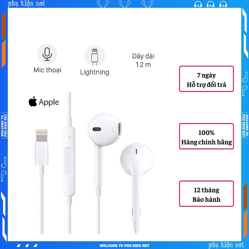 Tai Nghe Zin chân Lightning cho iP 7/8/X/11/12 - Tai Nghe Nhét Tai Có Dây Có Mic