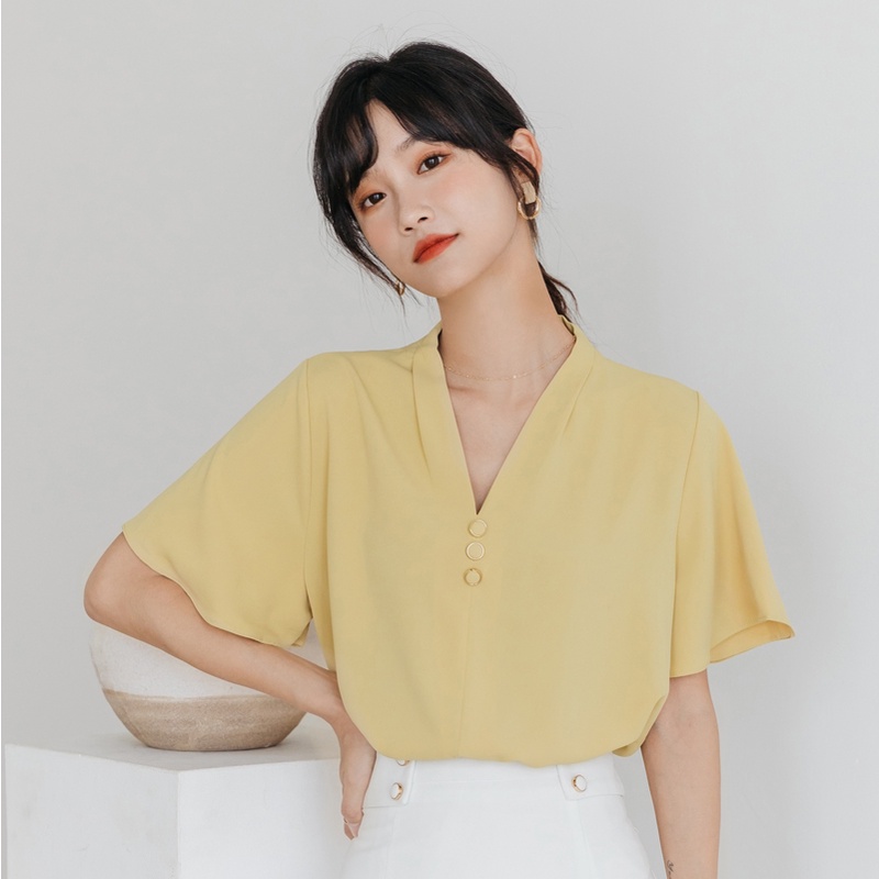 Áo Chiffon Tay Ngắn Cổ Chữ V Dáng Rộng Thời Trang Dành Cho Nữ | BigBuy360 - bigbuy360.vn