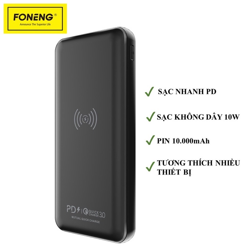 Pin sạc dự phòng Không dây Foneng Q16 10000mAh - Sạc nhanh PD