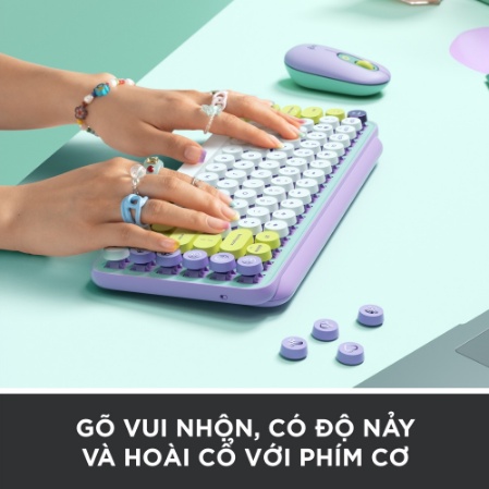 Bàn phím cơ không dây bluetooth | USB Logitech POP KEYS - phím emoji có thể tùy chỉnh