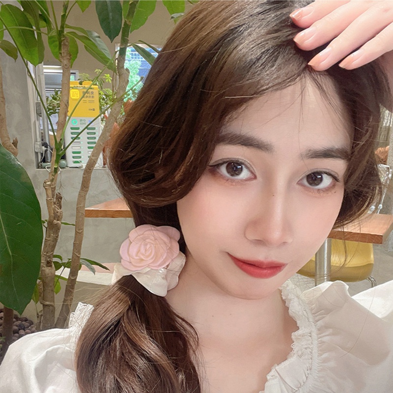 Dây Buộc Tóc Họa Tiết Hoa Hồng Trắng Thời Trang Phong Cách Hàn Quốc Cho Nữ
