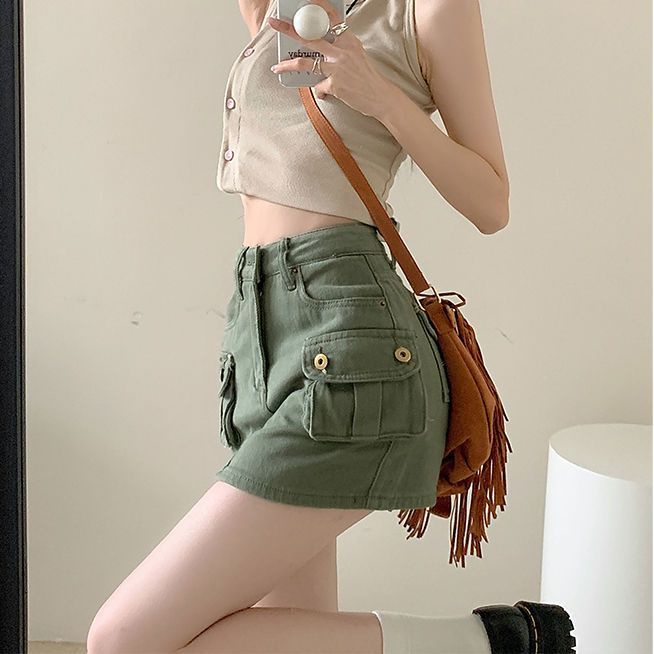 Chân váy jean Chữ A Lưng Cao Thời Trang Mùa Hè 2022 Mới Cho Nữ