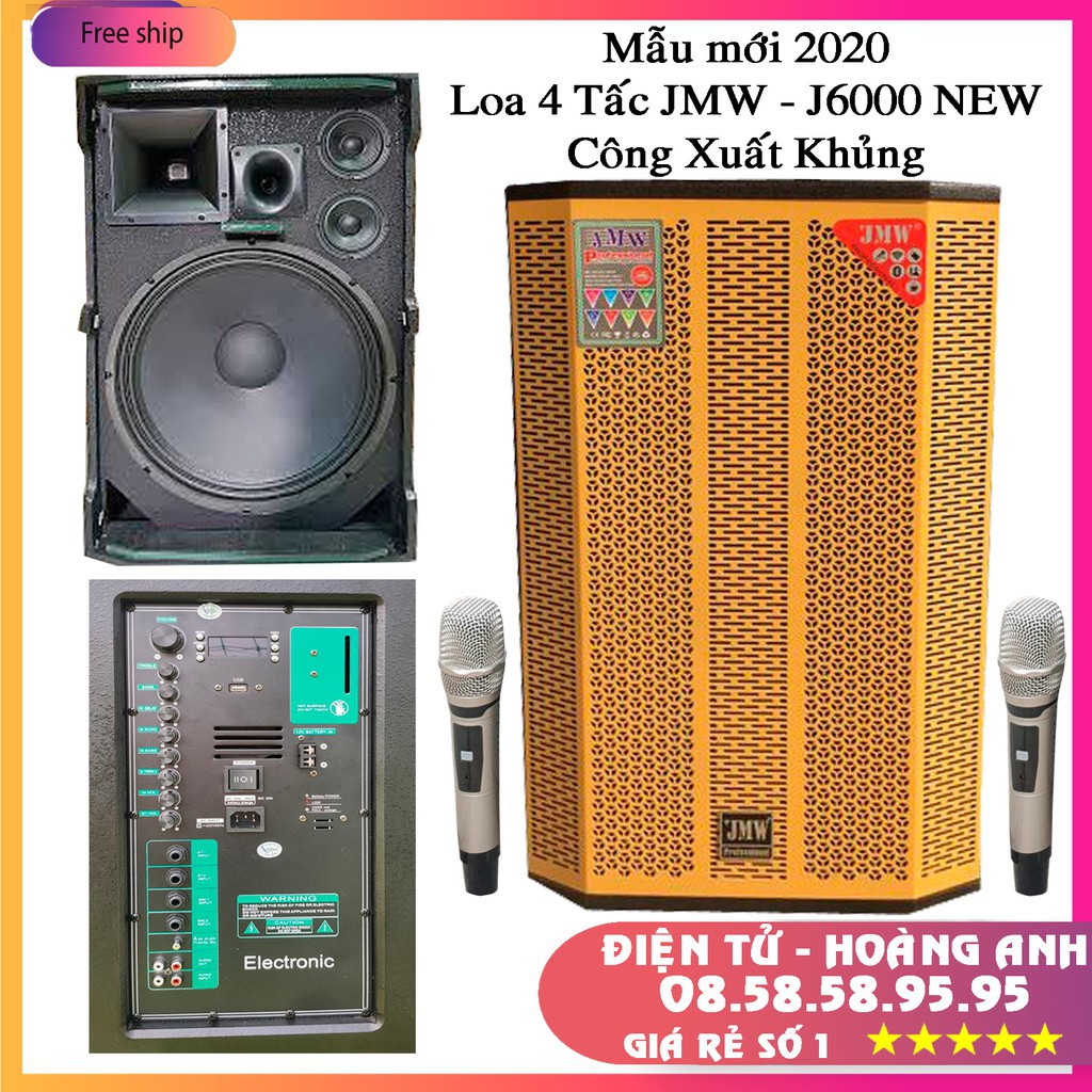 Loa kéo công suất lớn - JMW - J6000 NEW  - Bass 4 tấc 2 trung 1 treble hát karaoke cực đã với 2 micro không dây cao cấp