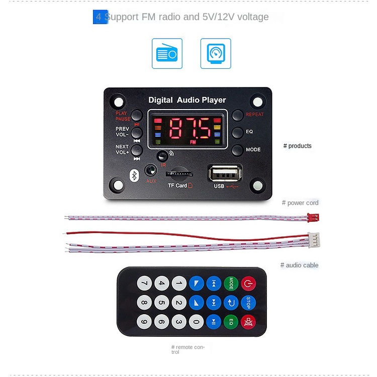 Bảng Mạch Bộ Khuếch Đại Giải Mã Âm Thanh Bluetooth 5.0 MP3 12V Cho Xe Hơi