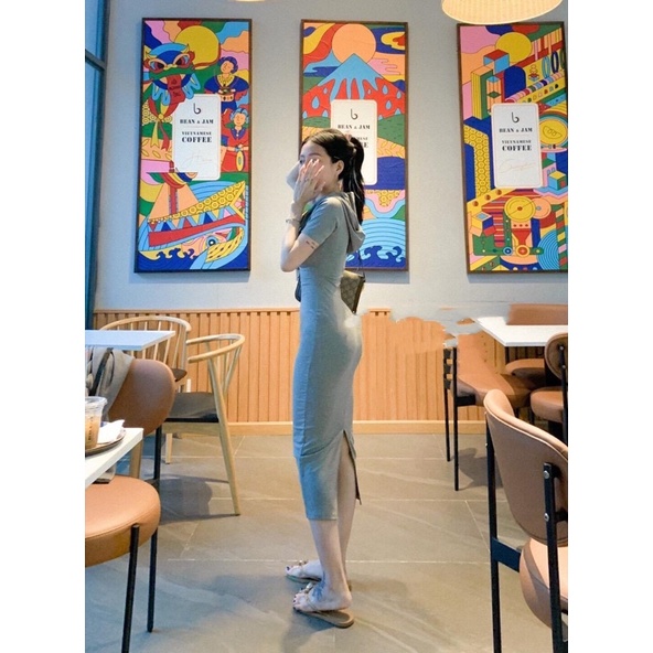 #Lyn - Đầm body có nón dáng dài xẻ sau Fom đẹp đỉnh “hình thật”