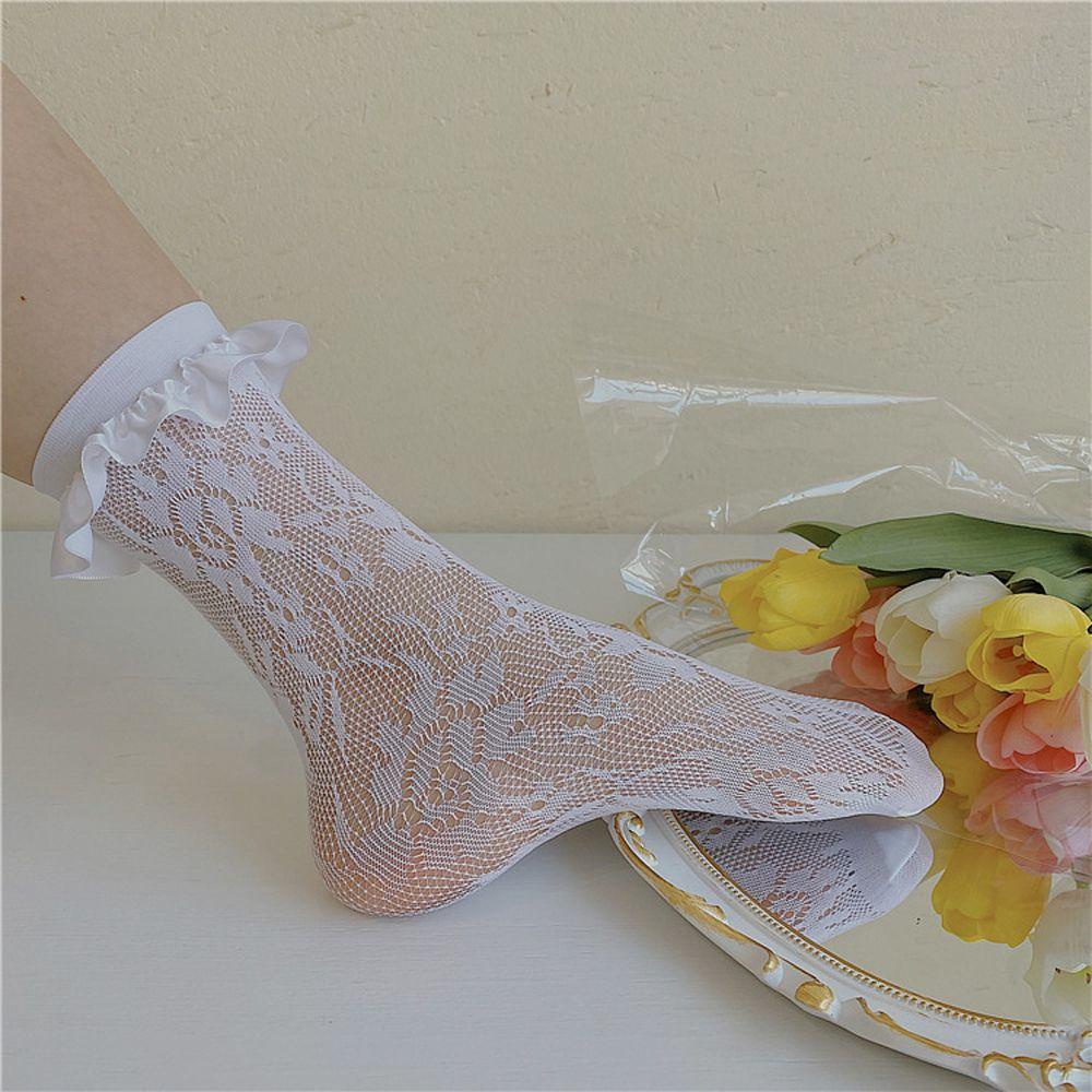 Vớ Ren Phối Bèo Màu Trắng Phong Cách Lolita Nhật Bản Dễ Thương Cho Nữ
