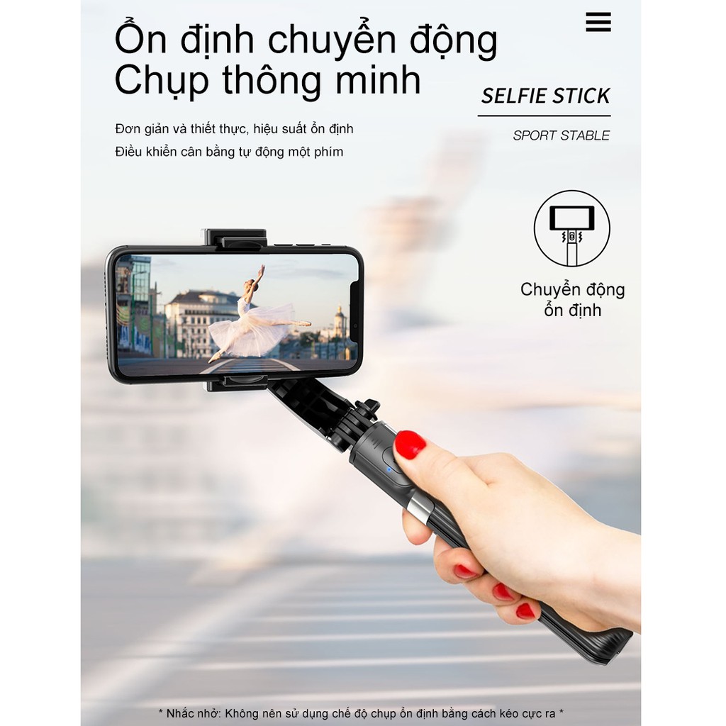 【BH 1 ĐỔI 1】Tay Cầm Chống Rung Điện Tử Gimbal L08 Có Bluetooth - Gimbal Điện Thoại Chống Rung - Có Chân Đỡ Tự Đứng-NBL08