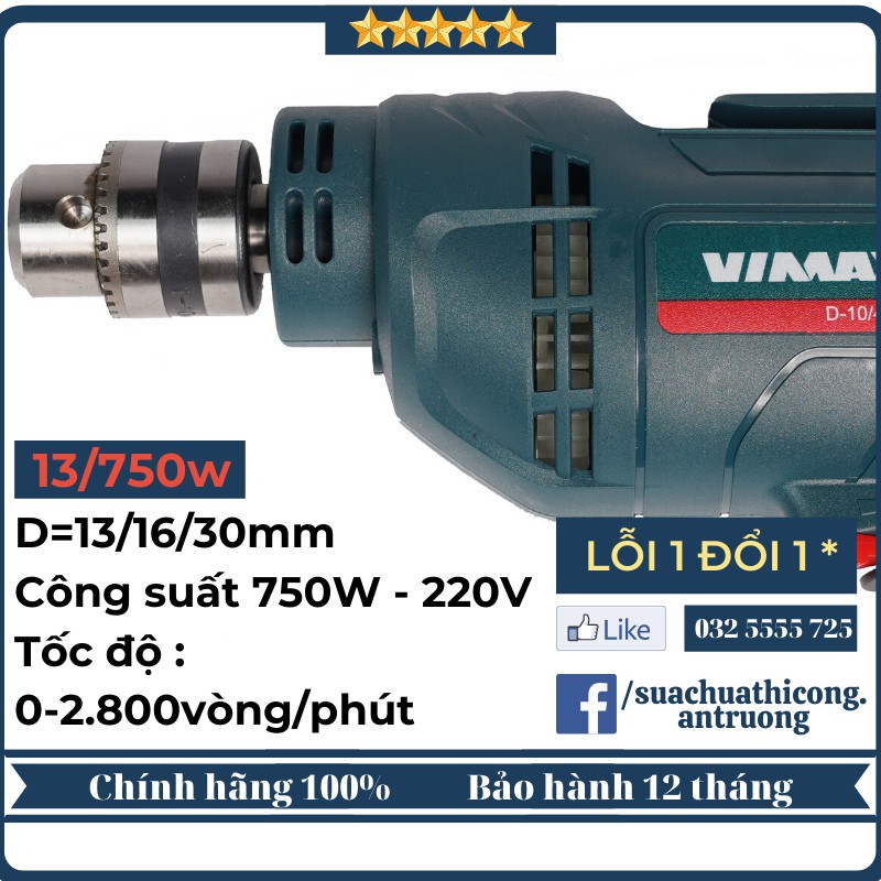 Máy khoan điện cầm tay giá rẻ Vimax chính hãng xuất Nga, DL13/750E, khoan vít, gỗ, sắt, bê tông gia đình, công xưởng