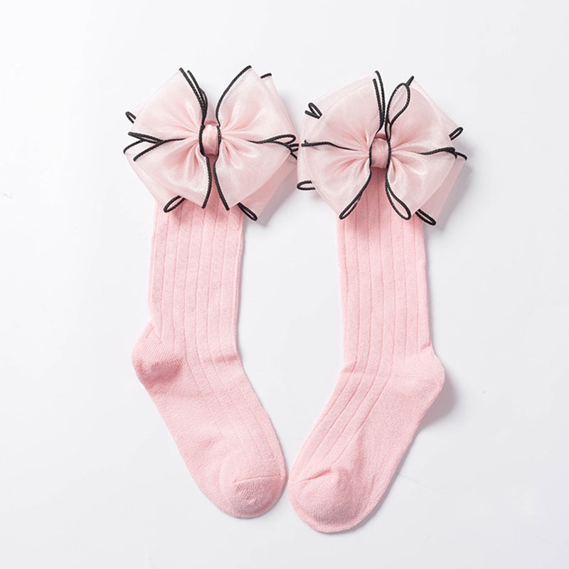 Đôi vớ cotton mềm ấm dài đến đầu gối thắt nơ đáng yêu cho bé gái