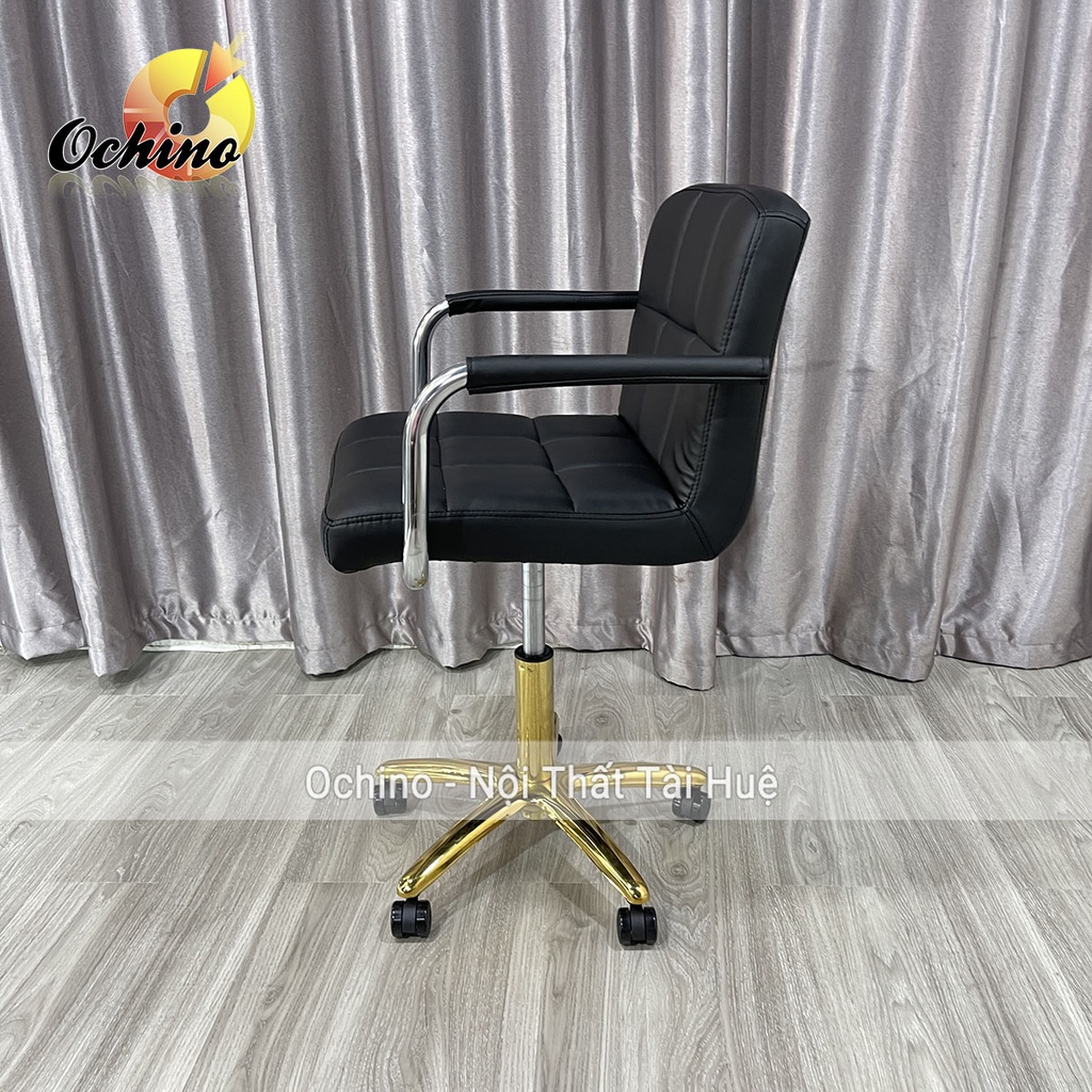 Ghế Xoay Spa, Ghế Trang Điểm Xoay Bánh Xe Chân Vàng Sao Mẫu Vịn Tay Inox Phong Cách Sang Chảnh (Hình Thật Shop Chụp)