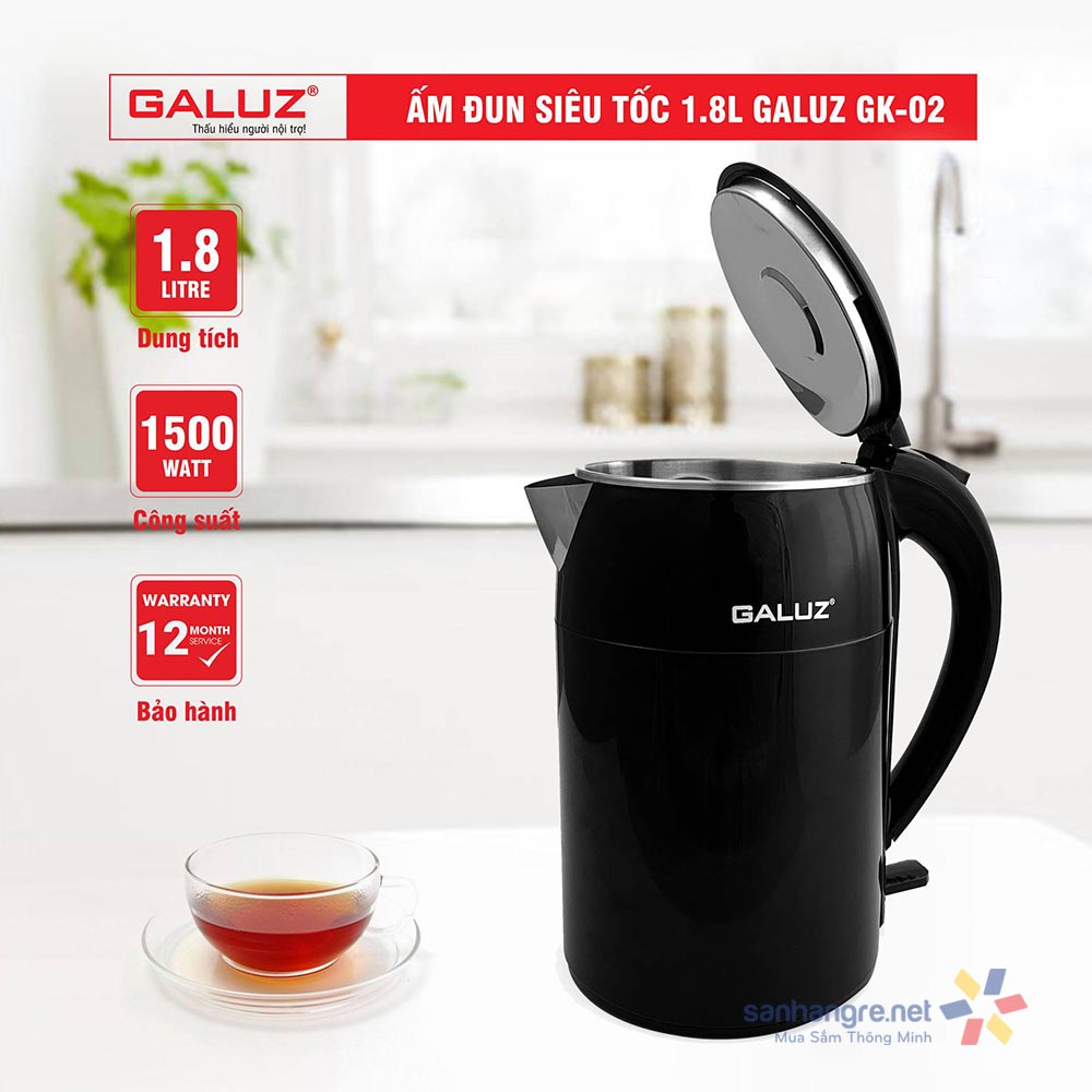 Ấm điện siêu tốc cách nhiệt Galuz GK-02 dung tích 1.8L - Bảo hành 12 tháng