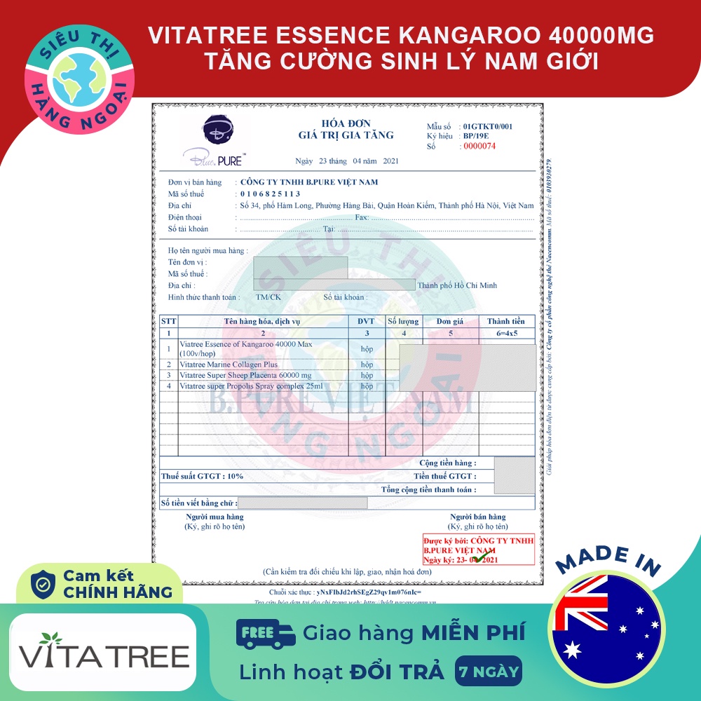 Tăng cường sinh lý nam giới Vitatree Essence Of Kangaroo 40000 Max Hộp 100 viên Australia