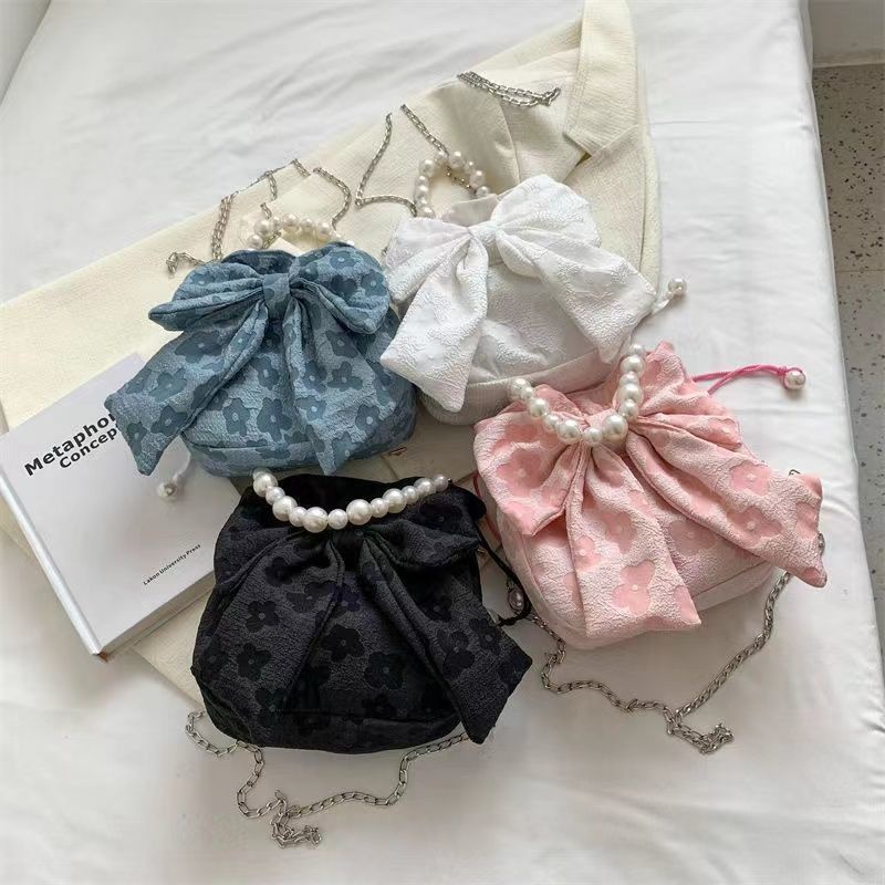 Túi Xách Đeo Chéo Đính Ngọc Trai Và Nơ Phong Cách Hàn Quốc Dễ Thương Thời Trang Mùa Hè Dành Cho Nữ