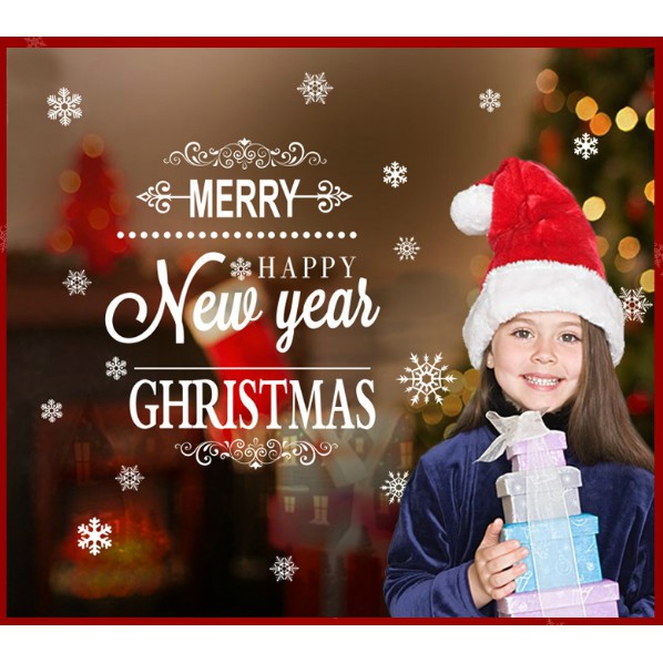 Decal dán tường Noel - Vòng chữ nhỏ chúc giáng sinh trắng