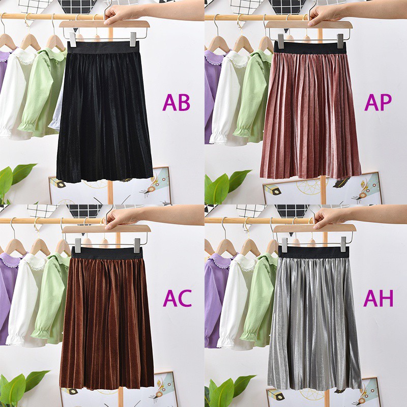 Chân váy nhung xếp ly cho bé gái