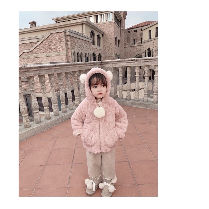 Áo khoác lông lót nhung hàng Quảng Châu cao cấp cho bé gái siêu ấm áp, phong cách Hàn quốc