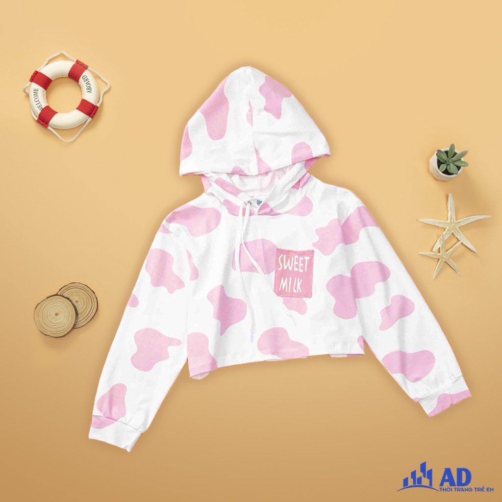 Áo Hoodie bò sữa thun 100% cotton cho bé gái