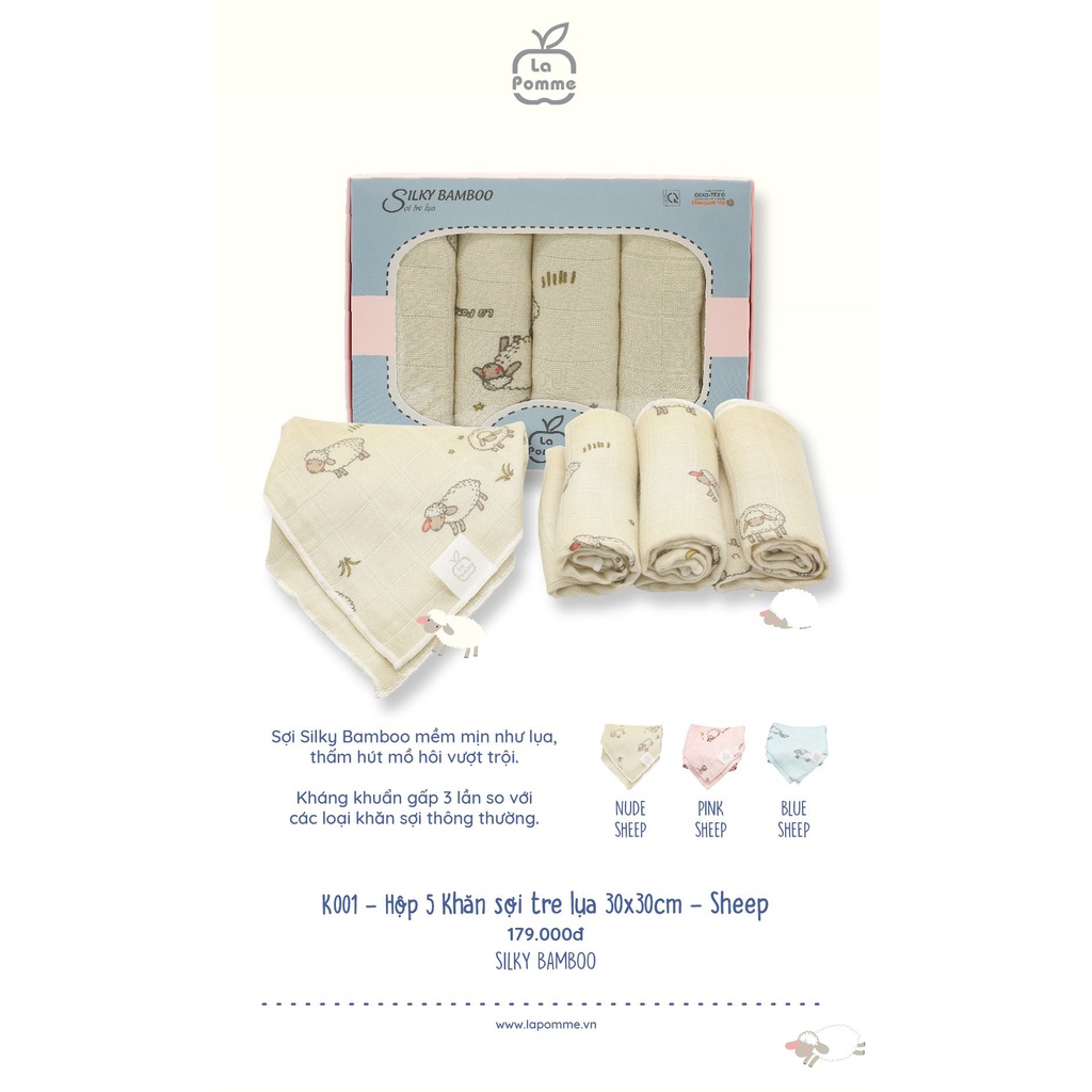 Set 5 khăn sữa sợi tre lụa la pomme 30x30 cm