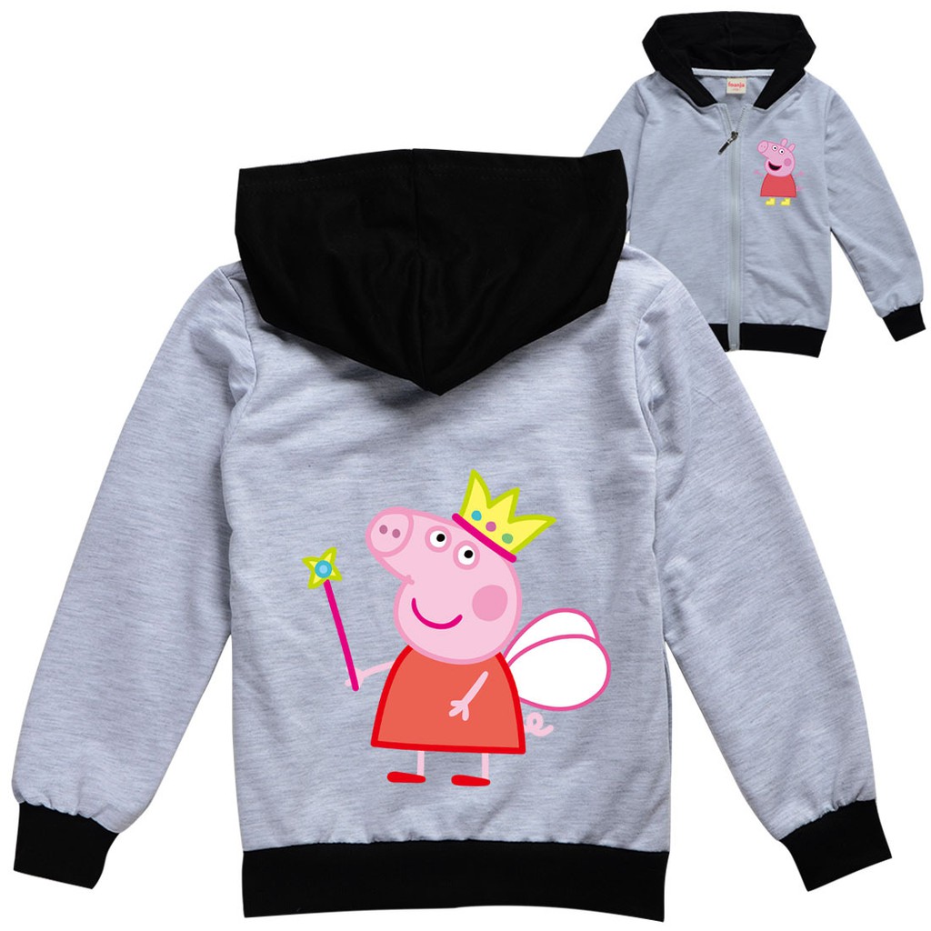 Áo Khoác Tay Dài Khóa Kéo Chất Liệu Cotton Họa Tiết Hoạt Hình Heo Peppa 2021 (100Cm ~ 170cm)