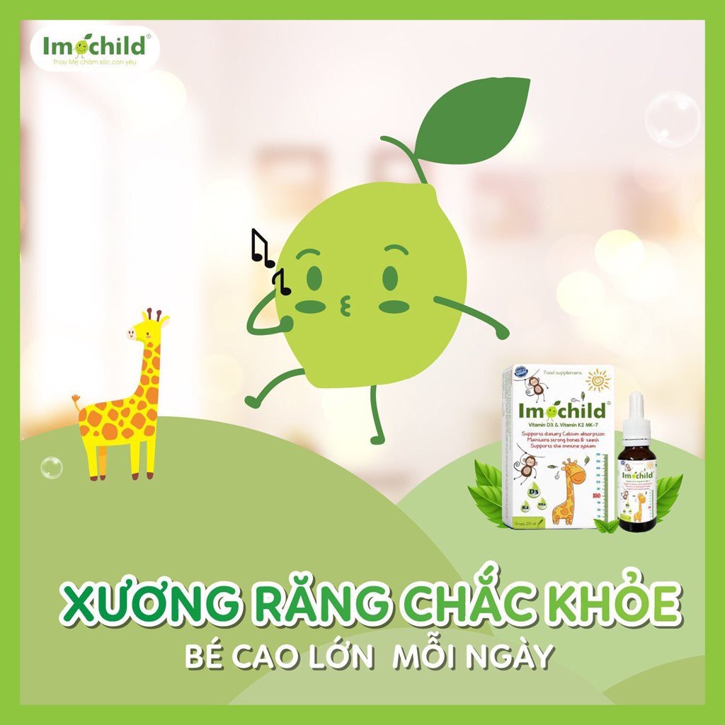 Imochild Vitamin D3K2 Mk7 Giúp bé hấp thu canxi phát triển chiều cao xương răng chắc khỏe.suckhoechomoinha