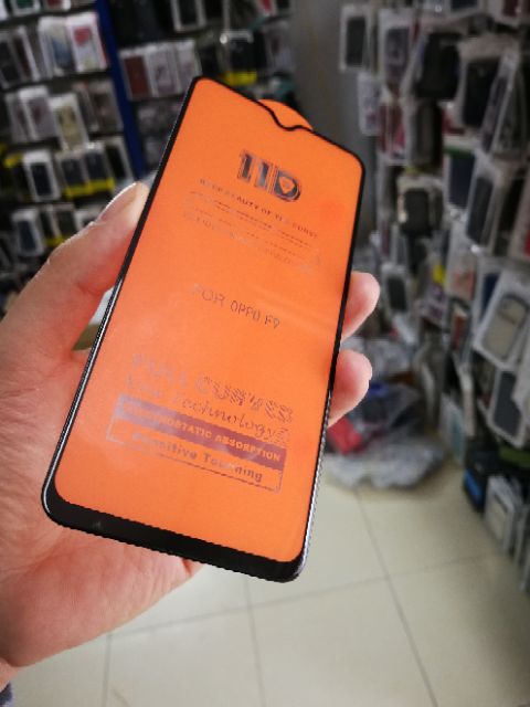 Cường lực 11D cho Oppo F9 full màn full keo ôm màn 2.5D siêu đẹp Đen ( tặng keo mép giấy lấy bụi )