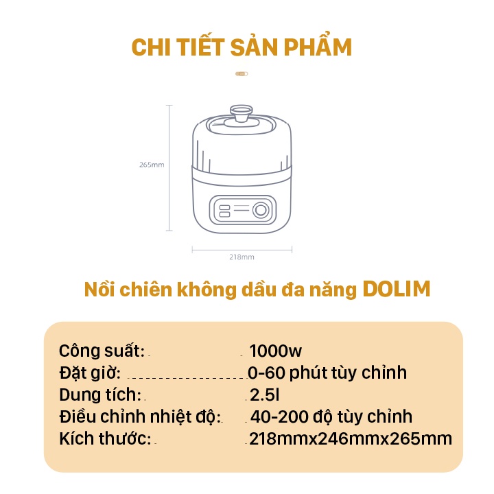 Nồi chiên không dầu đa năng Donlim DL7711, Dung tích 2.5 Lít, công suất 1000W, Bảo Hành 12 Tháng