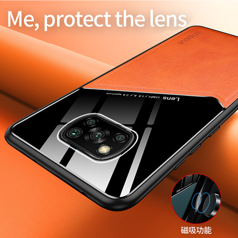Cứng Ốp Điện Thoại Da Pu Mặt Kính Từ Tính Bảo Vệ Máy Ảnh Cho Xiaomi Poco X3 Nfc X3 Pro X3