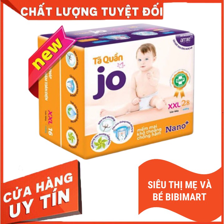 Bỉm JO  Quần size L36, XL32, XXL28, chiến binh nano bạc mạnh mẽ diệt sạch vi khuẩn, bảo vệ bé yêu khỏi hăm tã.