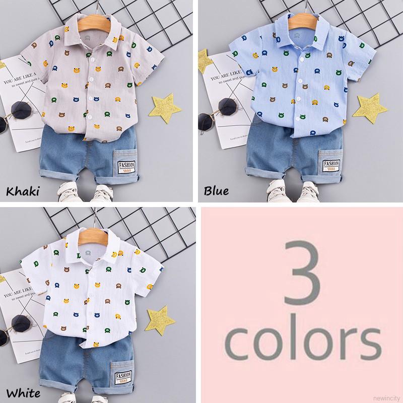 Bộ áo ngắn tay + quần short denim dễ thương cho bé trai